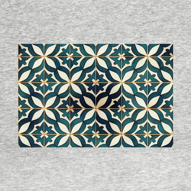 Moroccan Tile Pattern Teal and White by melbournedesign